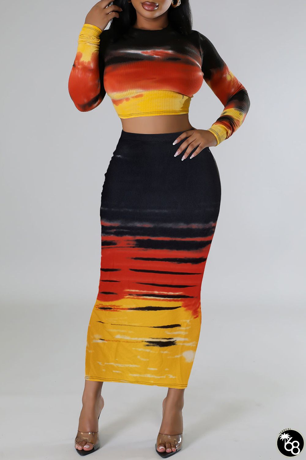 Casual Print Tie-dye O Neck Long Sleeve Two Pieces | 168DEAL