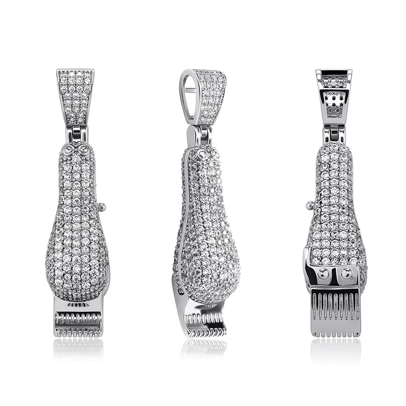 Iced Out Razor Shape Pendant Necklace 14k Gold Plated Jewelry-VESSFUL