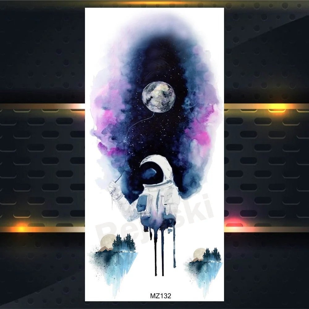 3D Astronaut Watercolour Temporary Tattoos For Kids Women Men Universe Space Men Fake Tattoo Cosmonaut Planet Dolphin Tatoo Leg