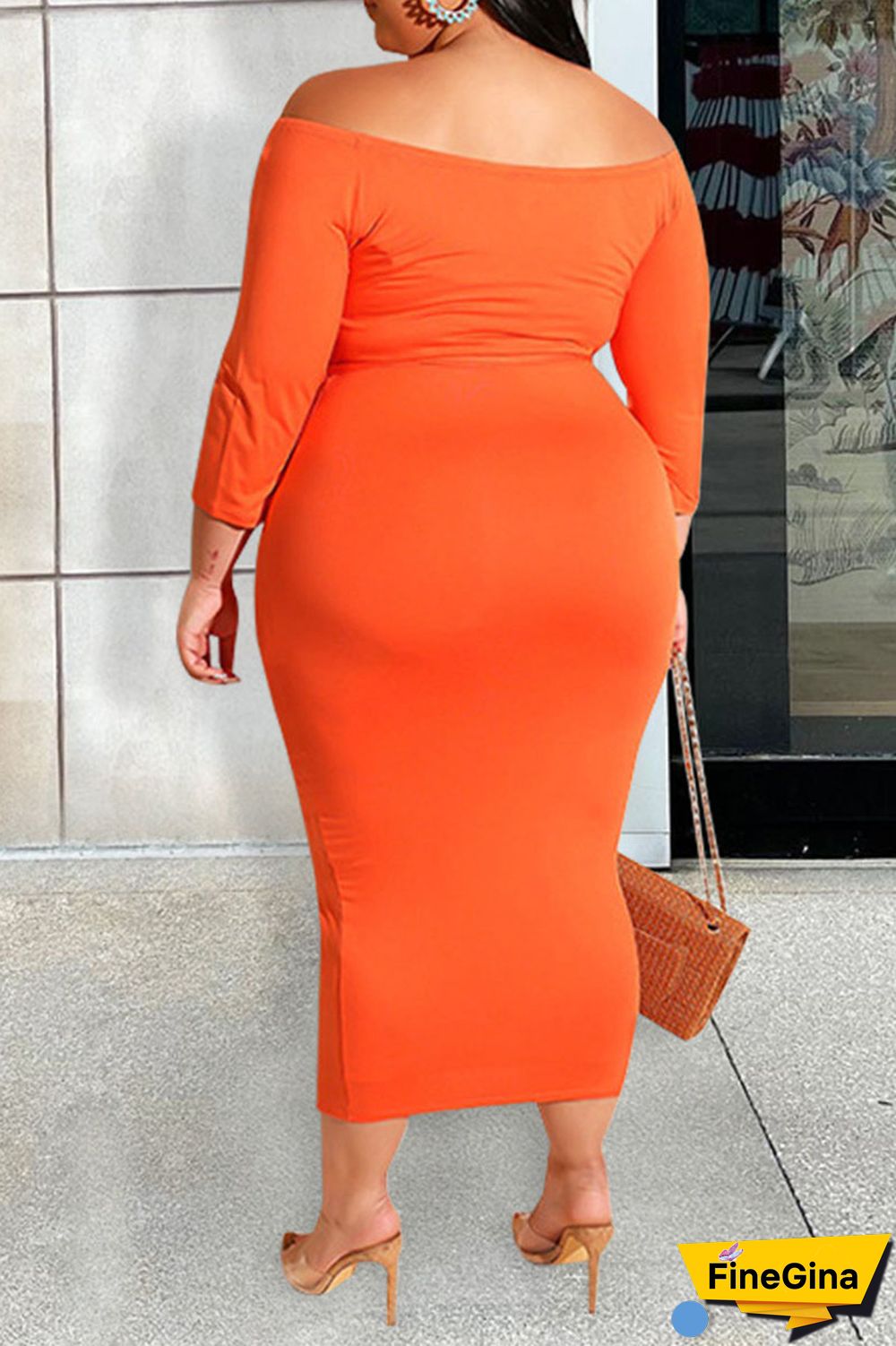 Blue Casual Print Bandage Patchwork Off the Shoulder One Step Skirt Plus Size Dresses