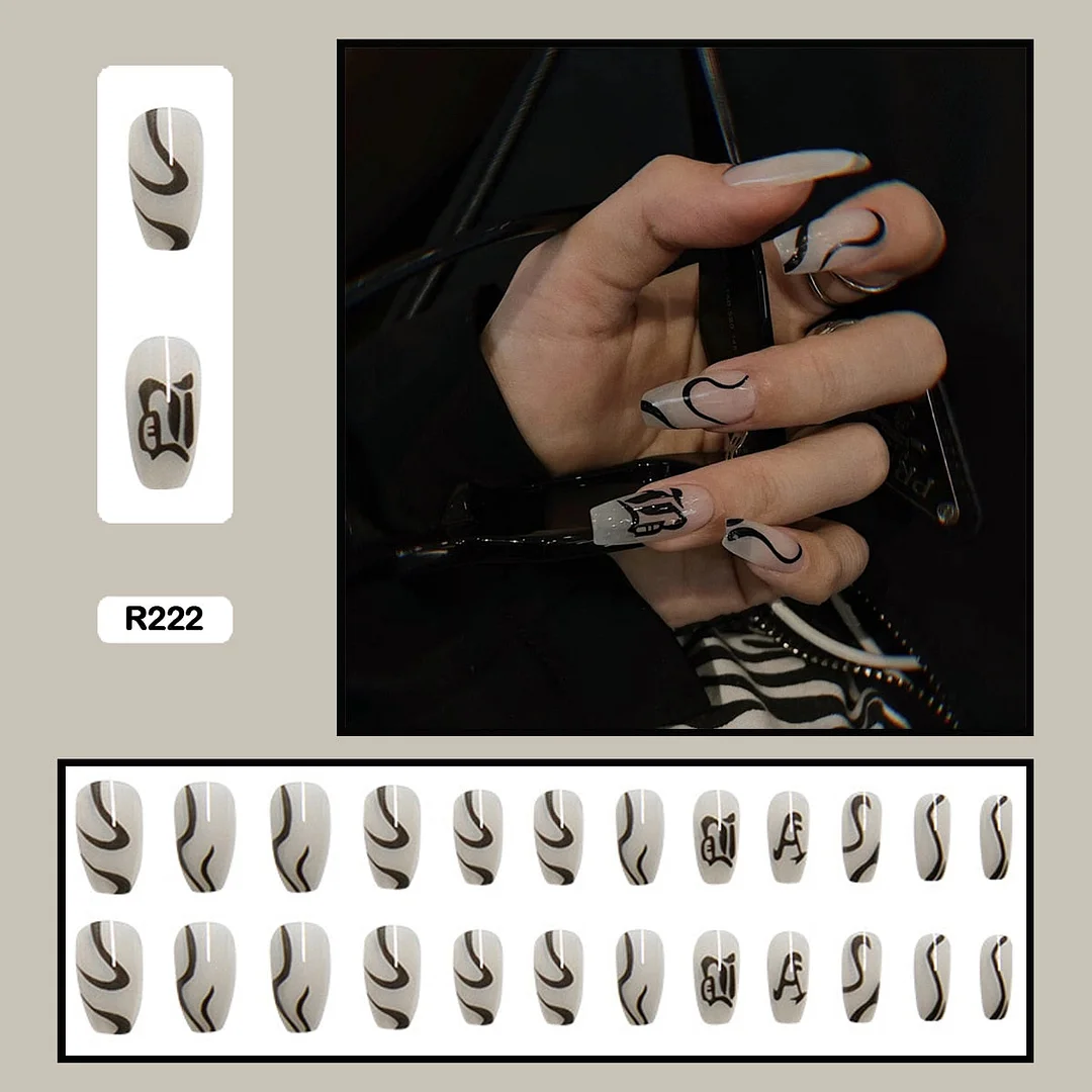 24PCS Dark Punk False Nails with Glue Gradient Long Detachable Fire Stick on Nails Skull Flame  Art DIY Fashion Manicure Tool-Nail Inspo