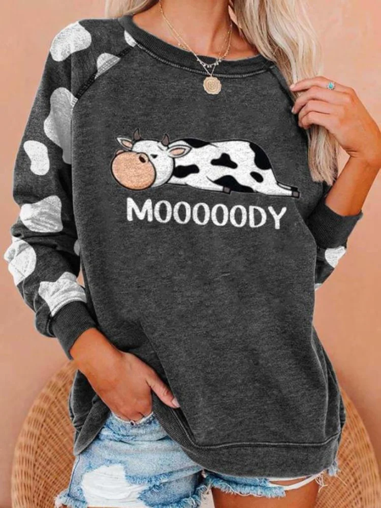 🔥kukelife🔥Moody Milk Cow Cowhide Patchwork Sweatshirt