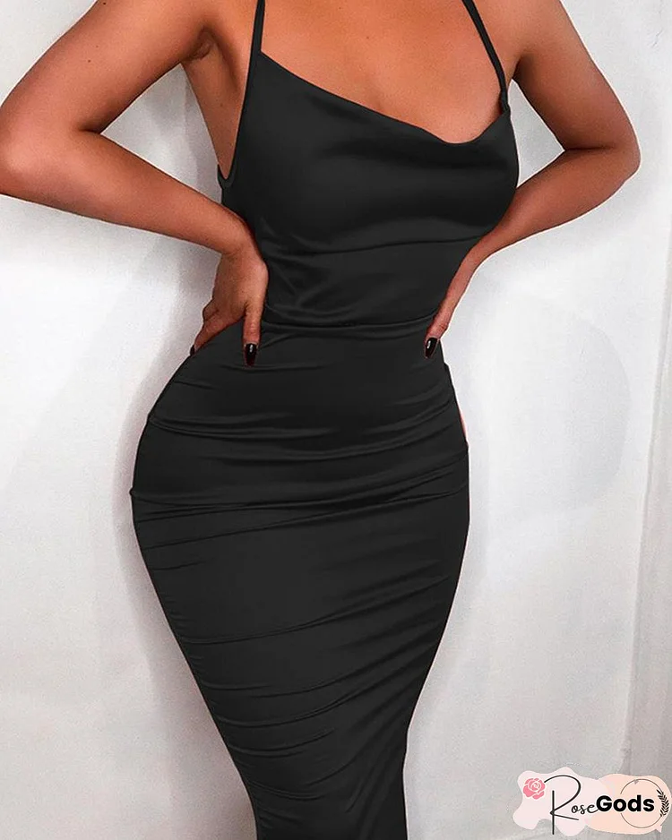 Solid Crisscross Back Bodycon Dress