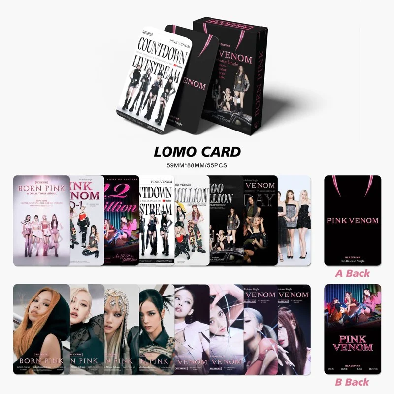 DraggmePartty 55 Pcs BLACK-PINK BORN PINK Album Lomo Card Kpop Photocards  Postcards PINK VENOM Series 