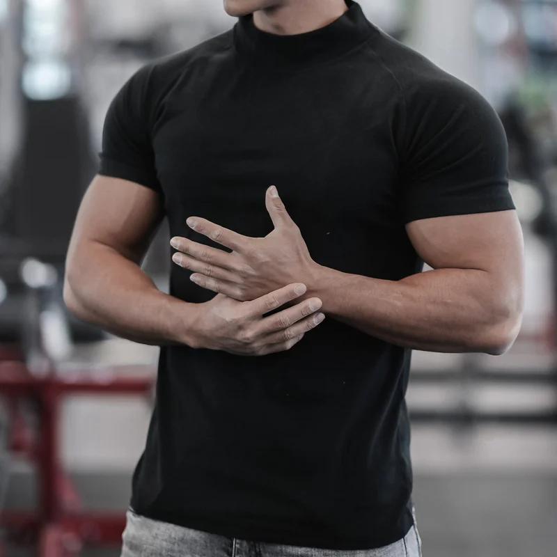 Men's Stretch Breathable Half Turtleneck Short-sleeved Sports T-shirt-inspireuse