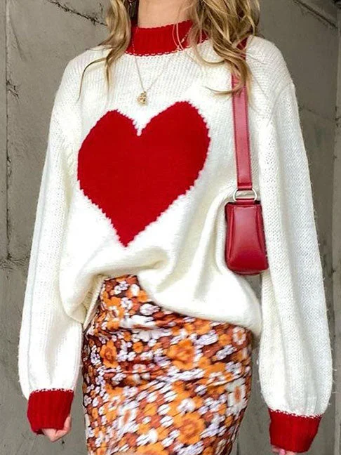 Color Block Heart Printed Sweater