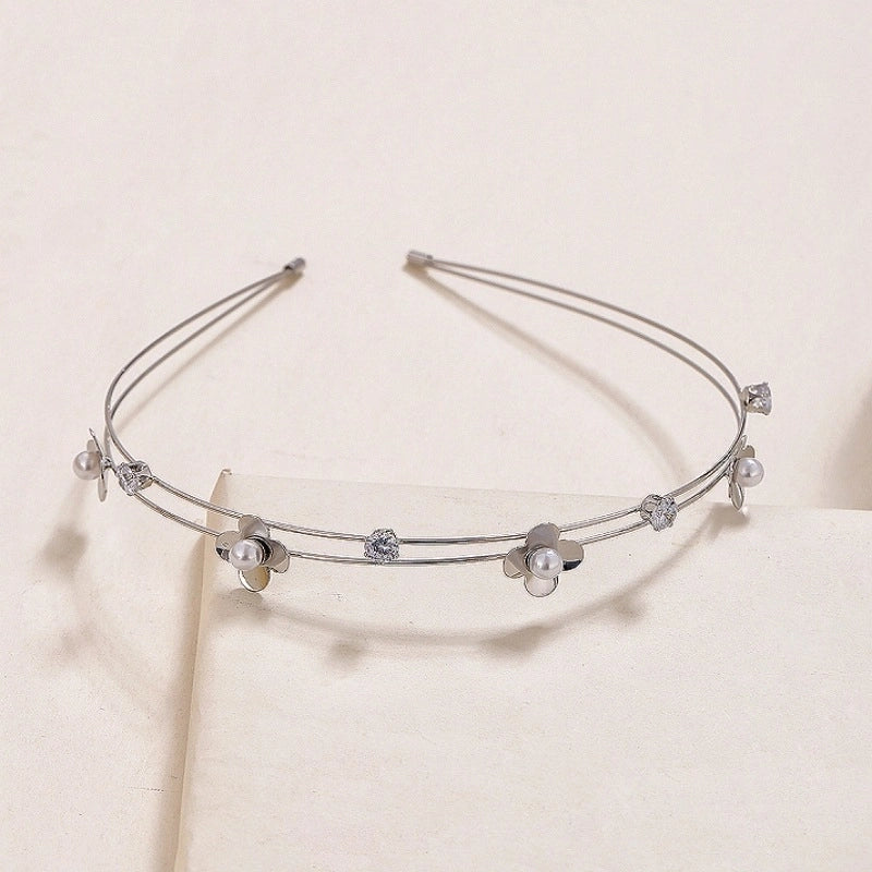 Minimalist Flower Alloy Inlay Pearl Hair Band