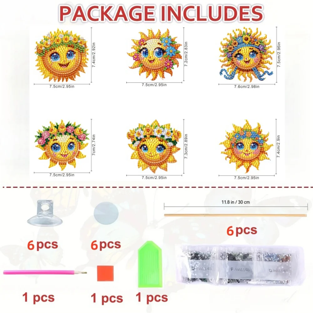 6Pcs DIY Stakes Diamond Painting Kits Diamond Art Kits for Adults (Smiling Sun)