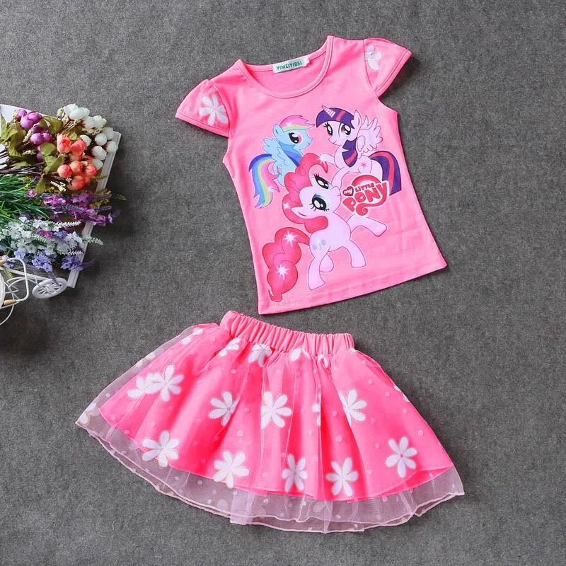 Children Clothes Summer Kids Girls Clothes Little Pony T-Shirt+Tutu Skirt 2pcs Baby Girls Sport Suit Toddler Girls Clothing Sets