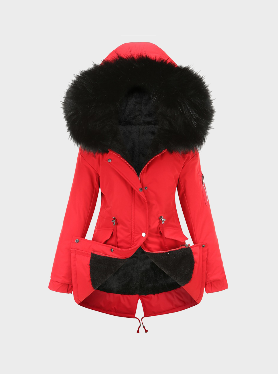  thdmladies Mid-length Hooded Warm and Velvet Parka Coat thedmladies