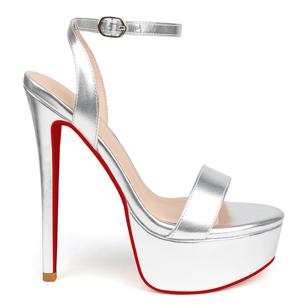 145mm Open Toe Platform Sandals Ankle Strap High Heel Matte Red Bottom Summer Shoes-MERUMOTE