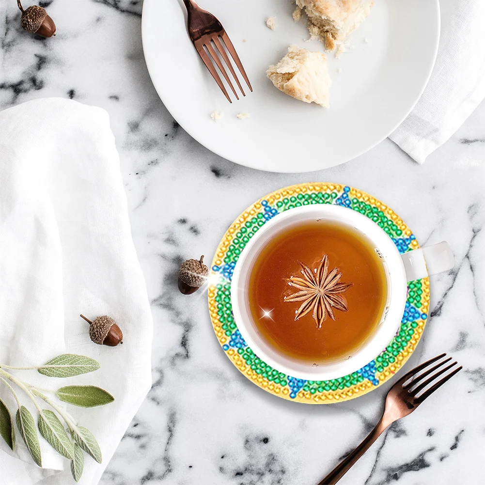 8pcs DIY Diamonds Painting Coaster Datura Wooden Crafts for Kids Gifts