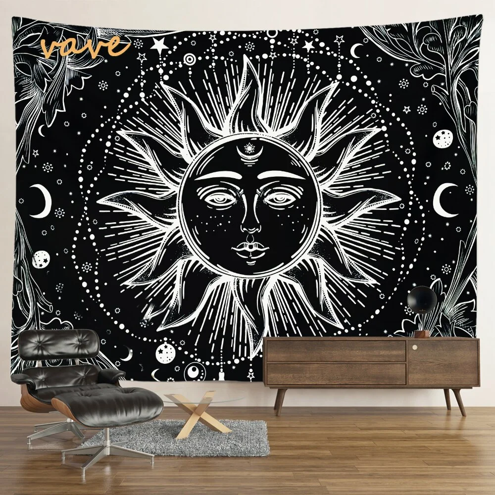 Nigikala Mandala Tapestry Sun And Moon White Black Cloth Fabric Large Tapestry Wall Hanging Boho Hippie Aesthetic Dorm Room Decor