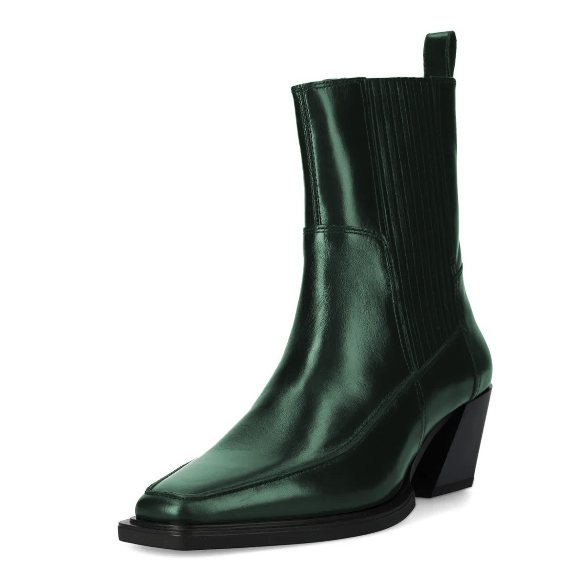 Green Block Heel Vegan Leather Chelsea Short Boots for Women Nicepairs