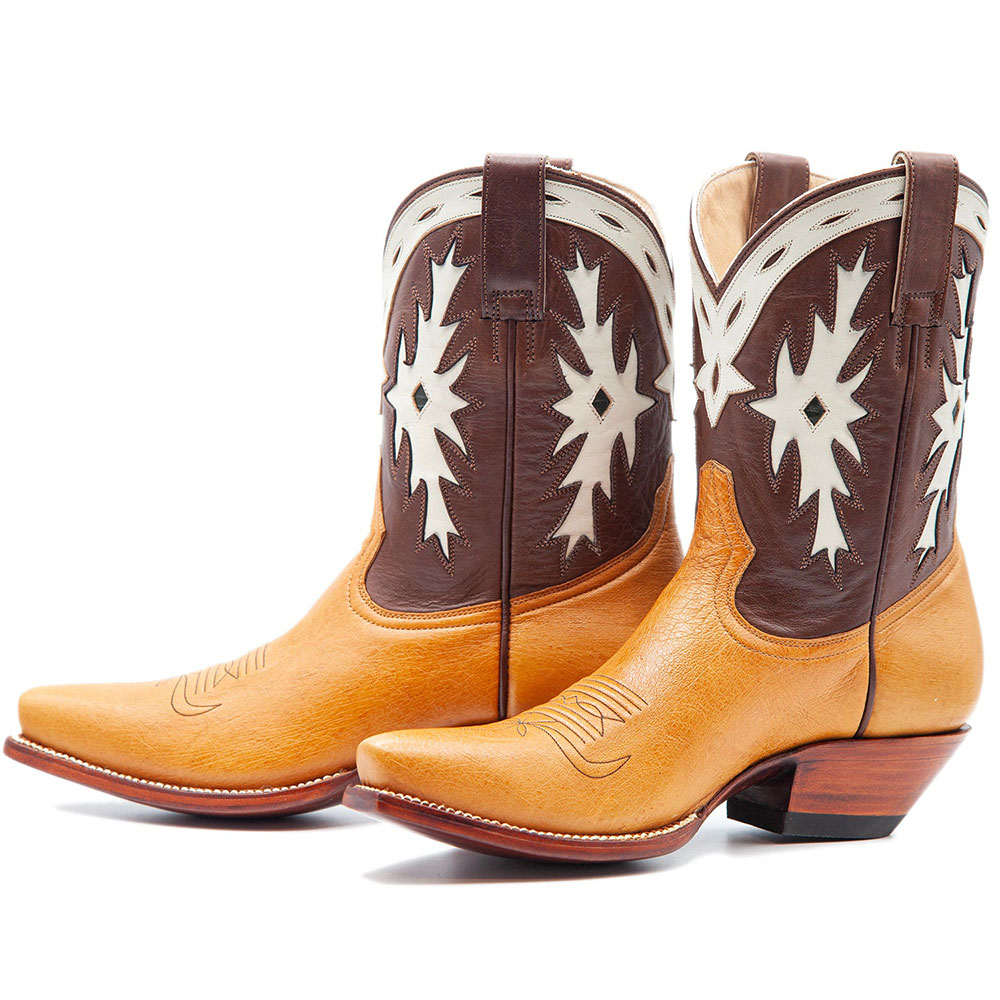 Brown & Tan Snip Toe Embroidered Western Short Boots for Women Nicepairs