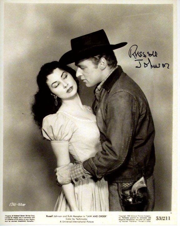 RUSSELL JOHNSON Signed LAW AND ORDER JIMMY JOHNSON w/ DOROTHY MALONE Photo Poster painting