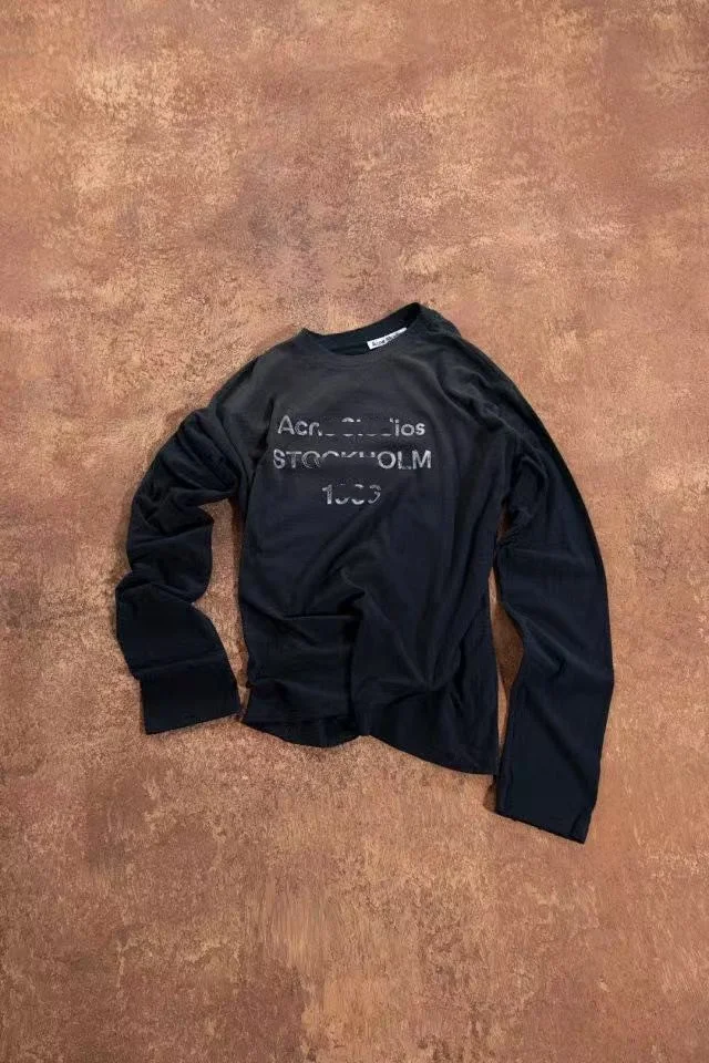 Women's Loose-Fit Long Sleeve T-Shirt Cotton Crew Neck Printed Letter Round Neck Tshirts