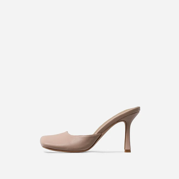 Nude Square Toe Stiletto Heel Mules Vdcoo