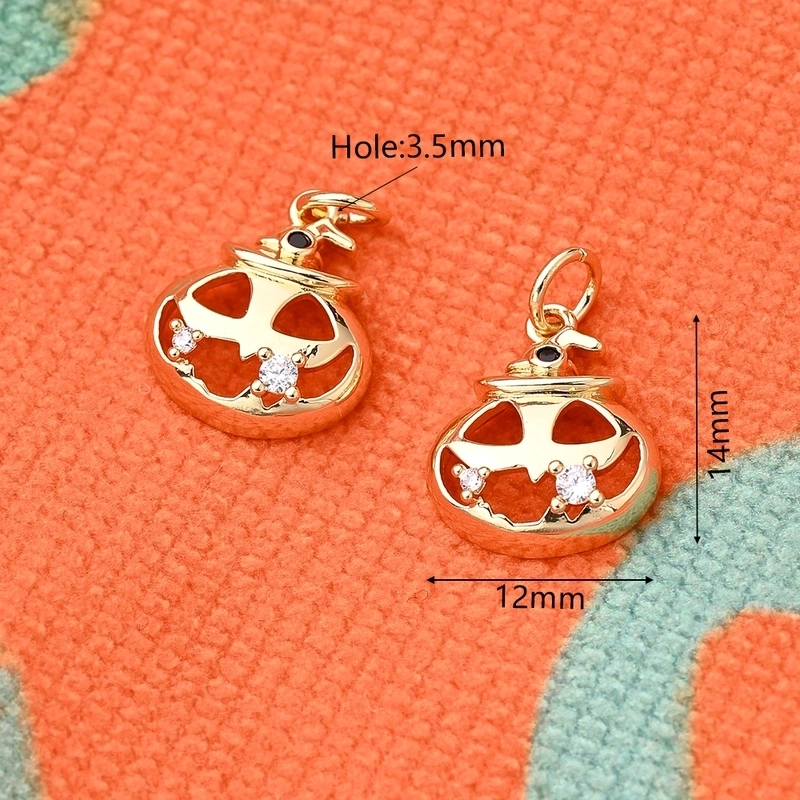 1 Pc/Package 12.5×12.5mm 14x12mm Hole 3~3.9mm Copper Zircon 18K Gold Plated Halloween Pattern Pumpkin Clown Polished Pendant