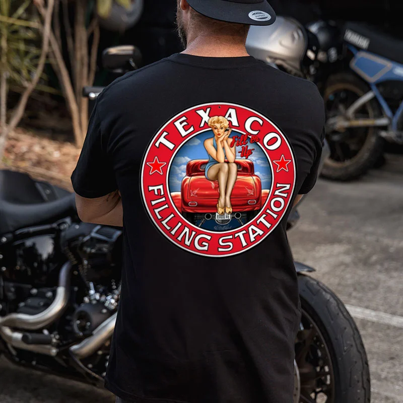TEXACO FILLINF STATION Sexy Lady&Classic Car Print Men's T-shirt