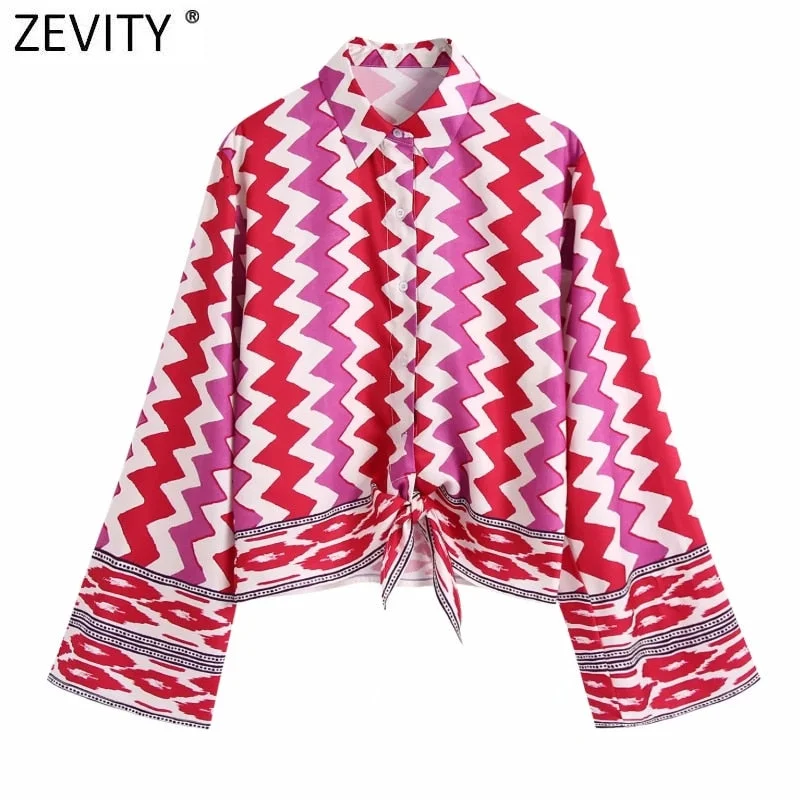 Zevity 2021 Women Vintage Color Matching Geometric Print Sarong Skirt Faldas Mujer Female Back Bow Tied Slim Mini Vestido QUN835