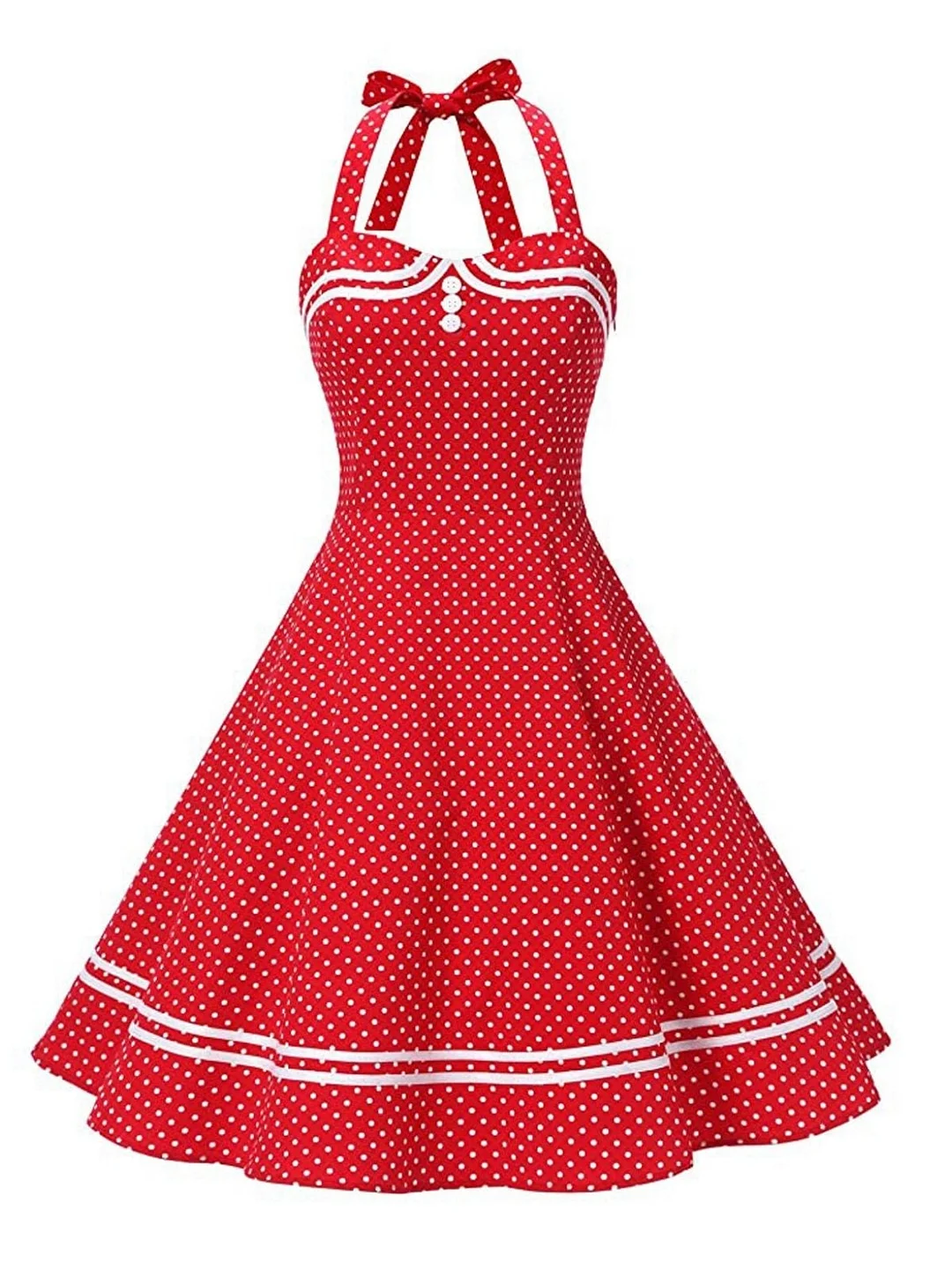 Red 1950s Halter Polka Dot Dress