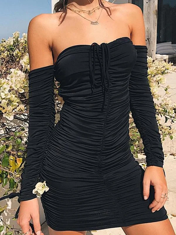 sexy off the shoulder long sleeve tube dress