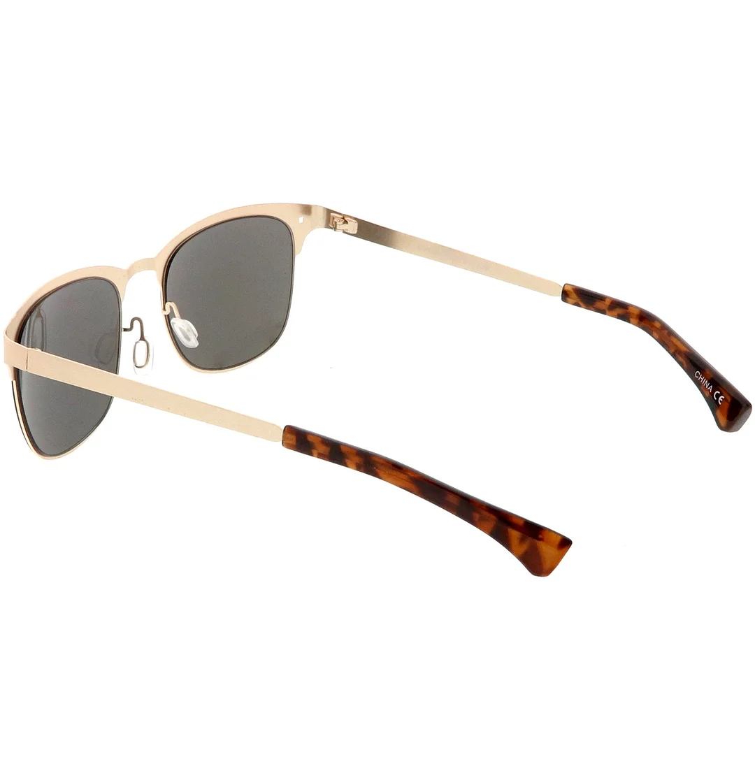 Sleek Metal Horn Rimmed glasses Semi Rimless Color Mirror Square Lens 48mm