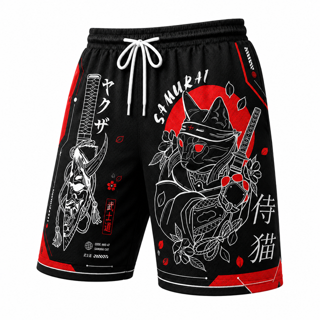 Techwear Samurai Cat Athletic Shorts
