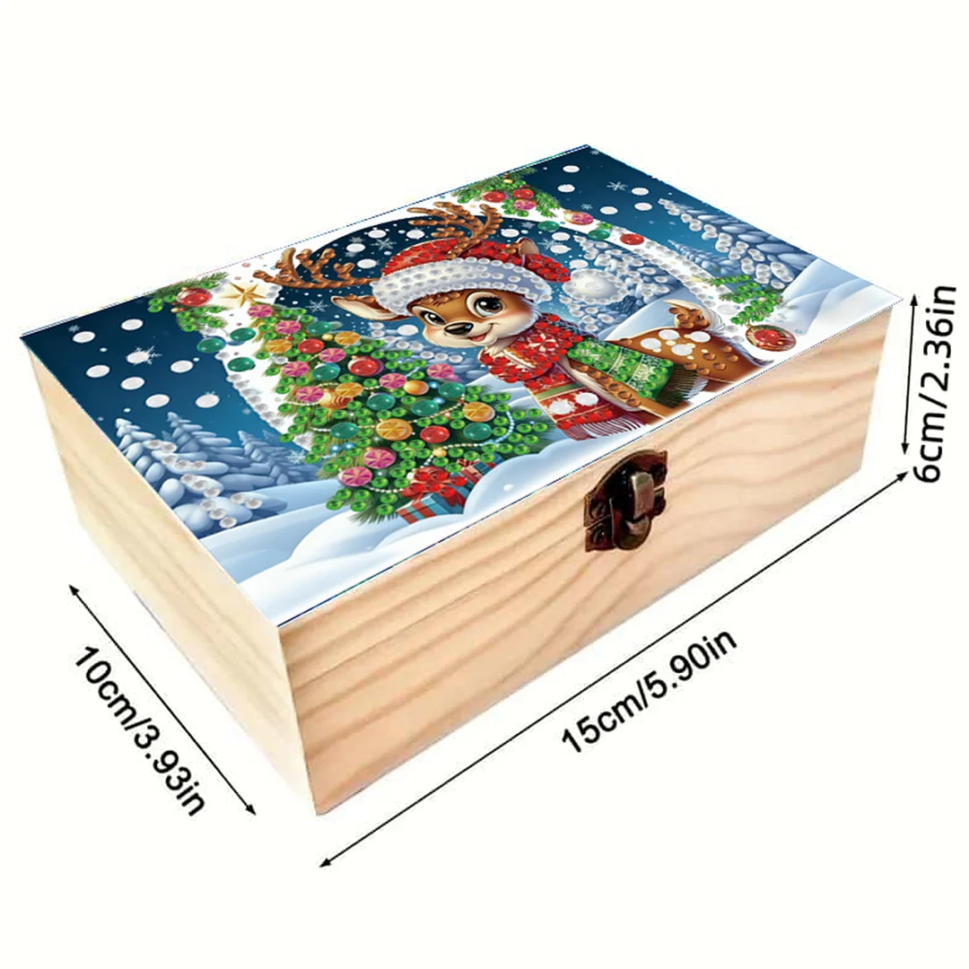 5D DIY Diamond Painting Handmade Wood Storage Box Crystal Storage Case (Deer)