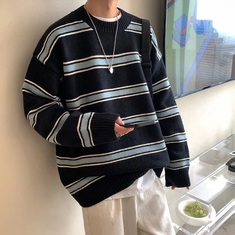 Autumn Winter High Quality Knitted Long-Sleeved T-Shirt 2022 Hot Sale New Harajuku Striped Clothing Hip-Hop Oversized Clothes
