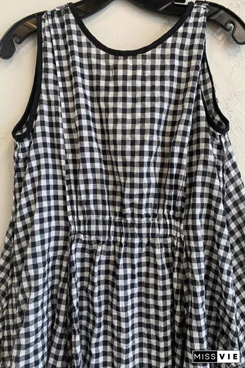 Plaid Print Color-block Paneled Pockets Vintage Midi Dress