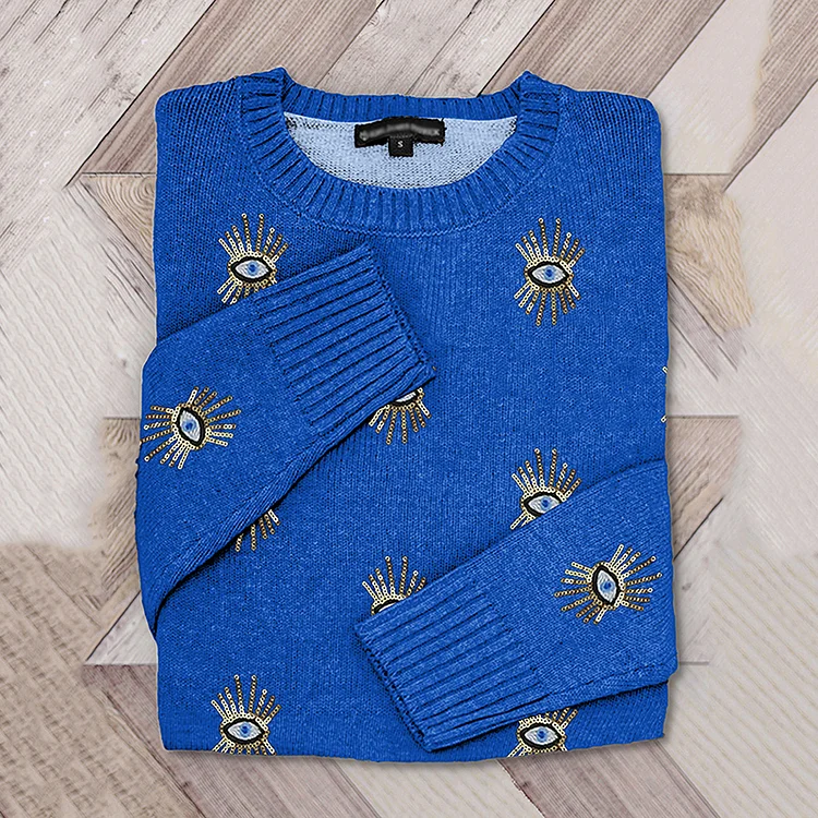 Eye Evil Sequined Cozy Knit Sweater