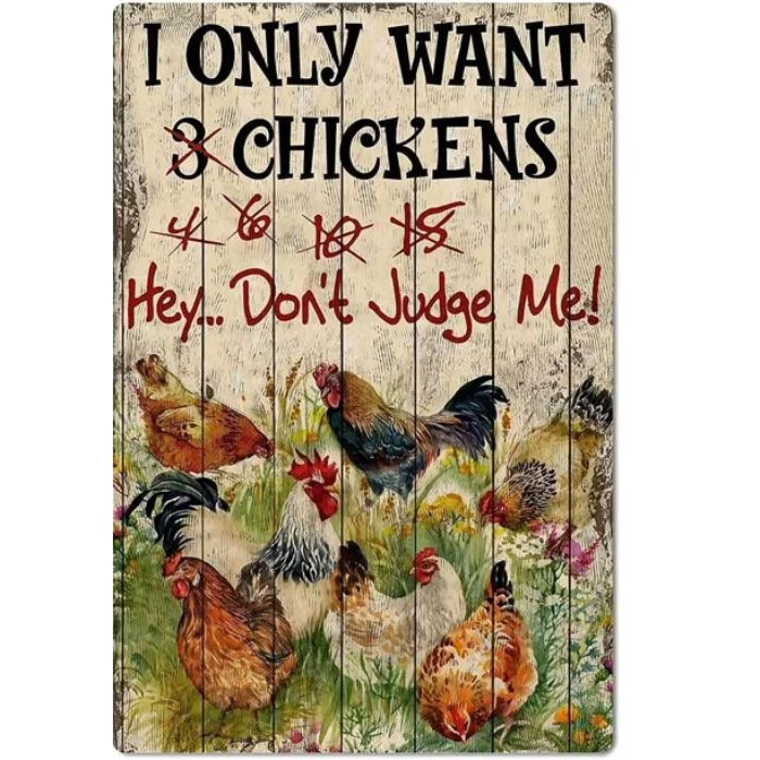 Poulet je veux seulement des poulets ne me jugent pas - plaque en bois et panneaux en étain vintage - 7.9x11.8 / 11.8x15.7inch