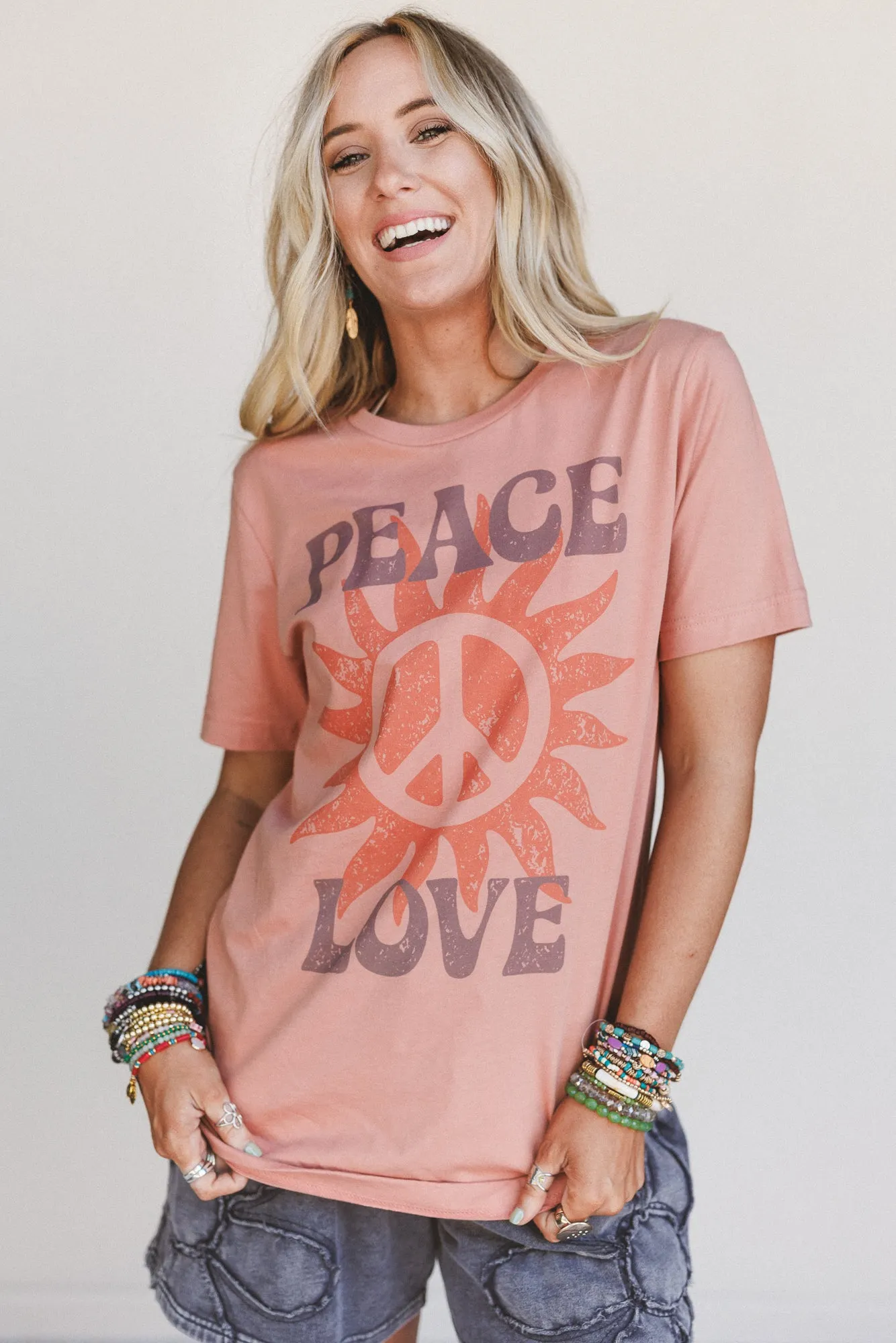 The Nest Peace and Love Graphic Tee - Terracotta