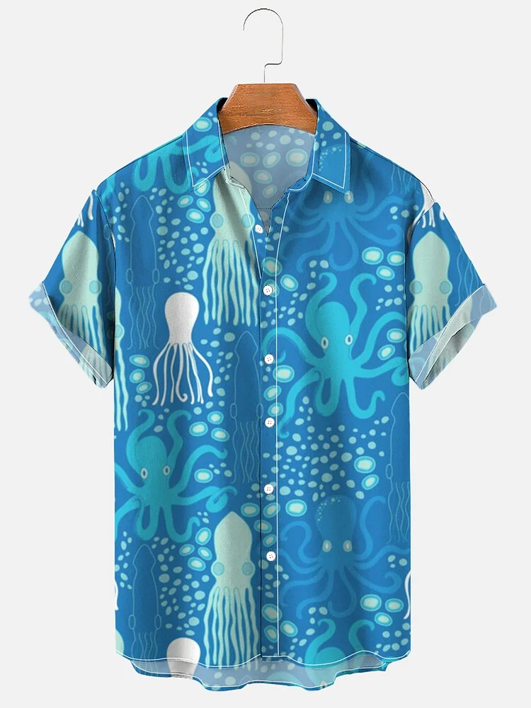 Men's Underwater World Sea Octopus Squid Hawaii Print Shirt