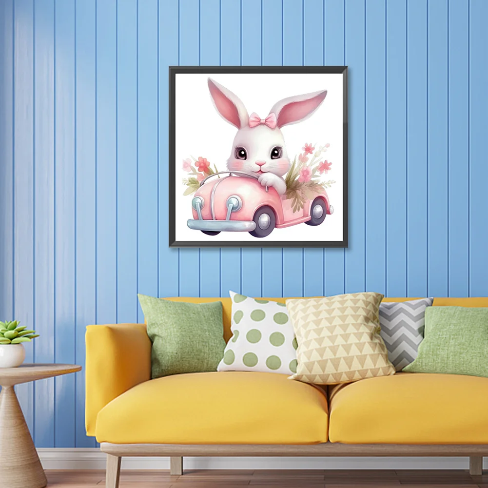 Full Round Diamond Painting 30*30cm - Pink Car Bunny