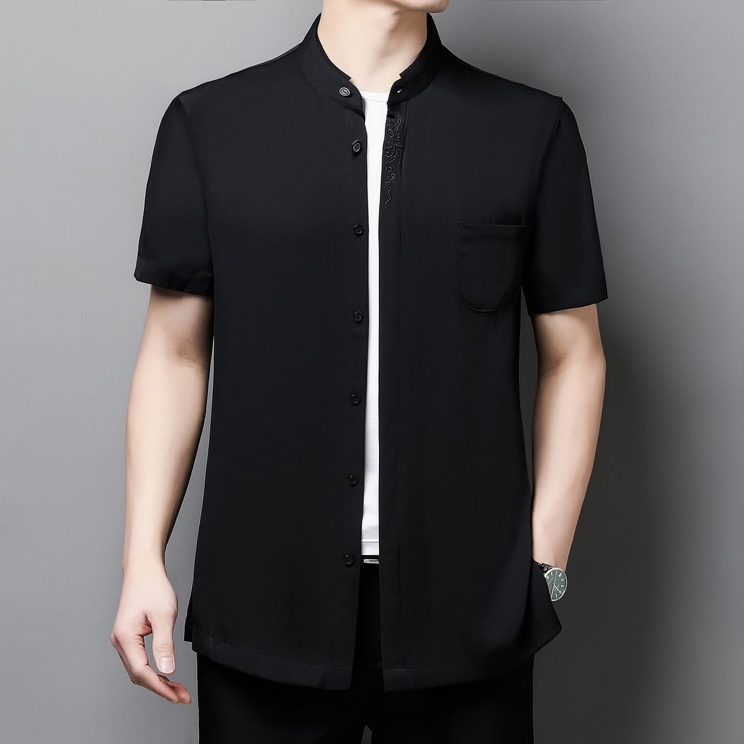 Silk Shirt Solid Young And Middle-aged Style