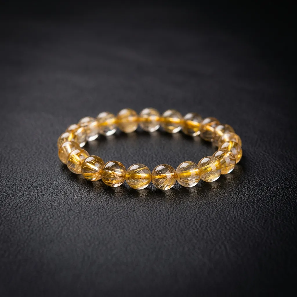 JiStones Natural Golden Rutilated Quartz Bracelet - Handcrafted Aura of Abundance Classic Luster (3A)-Delicate (6mm)