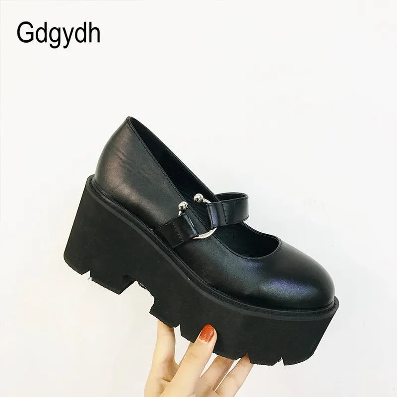 Gdgydh Spring Autumn Chunky Heel Vintage Lolita Shoes Women Platform Shoes Mary Jane Buckle Strap School Shoes For Girls Black