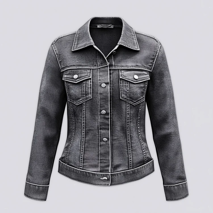 Ursime Turndown Collar Button Long Sleeve Denim Jacket