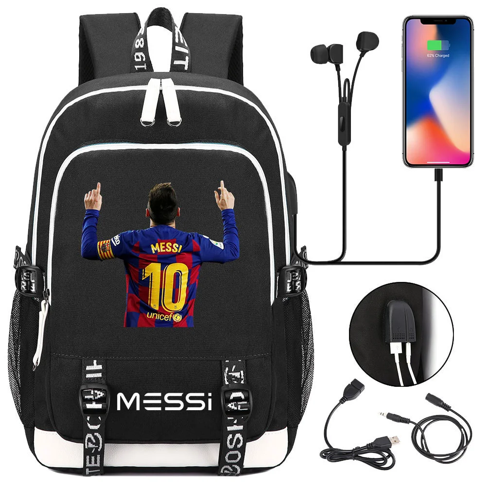 Buzzdaisy Get Your Little Messi Ready for School with our Lionel Messi Theme Backpack – Fits 15-inch Laptop, USB Charging Cable, and Ample Storage Space!