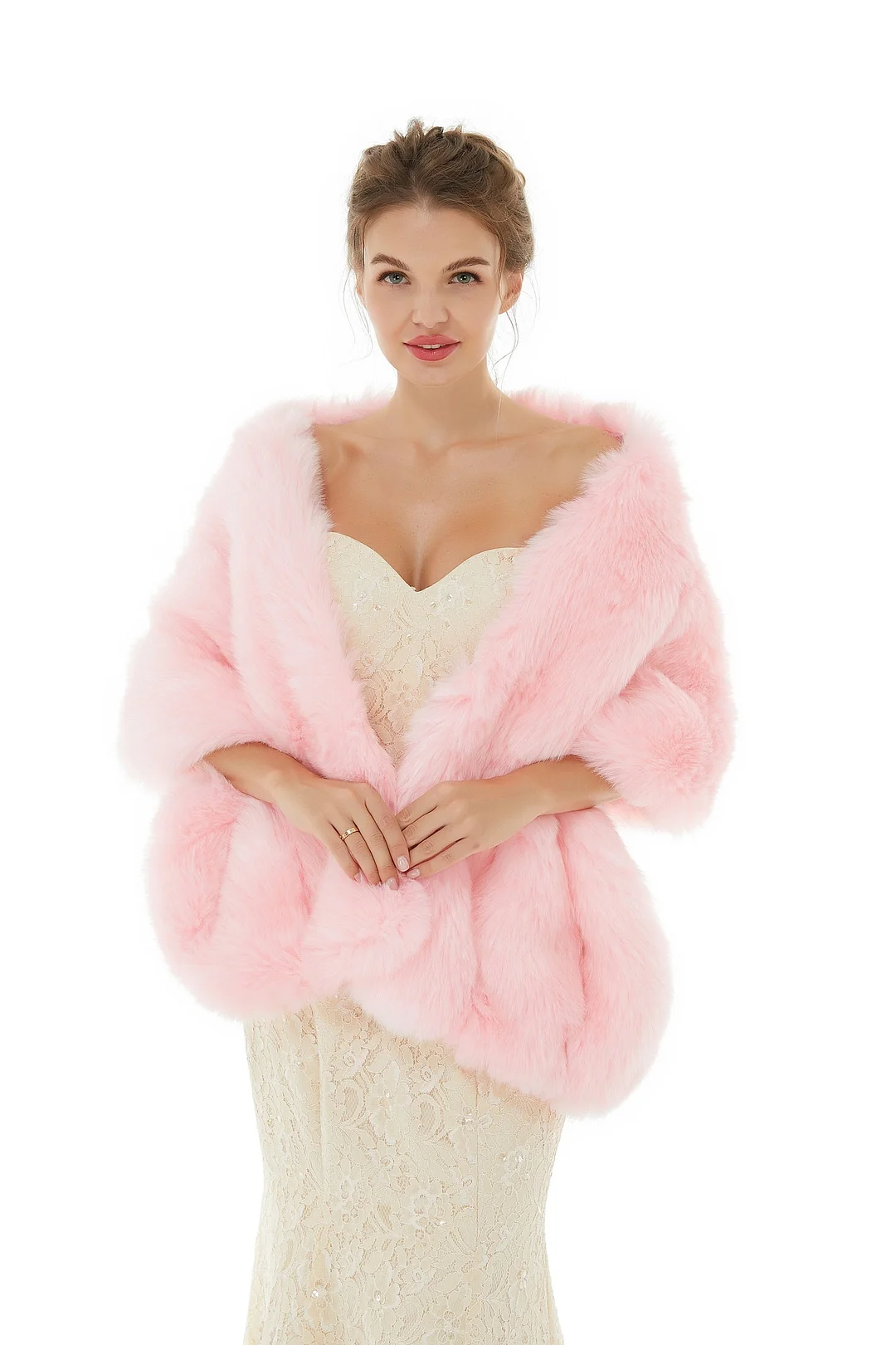 Luluslly Pink Winter Faux Fur Wedding Wraps Online