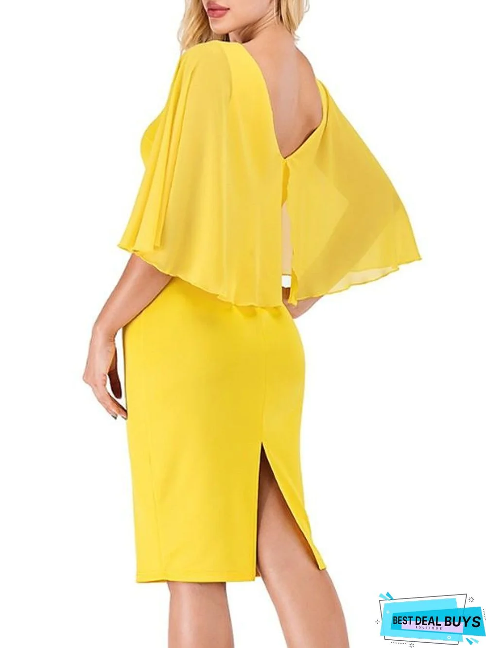 Women's Sheath Dress Knee Length Dress Yellow Half Sleeve Solid Color Print Summer Round Neck Hot Sexy