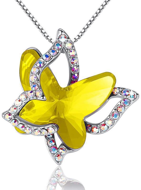 Wedding Light Yellow Crystal Butterfly Diamonds Necklace 2024 - Flycurvy 