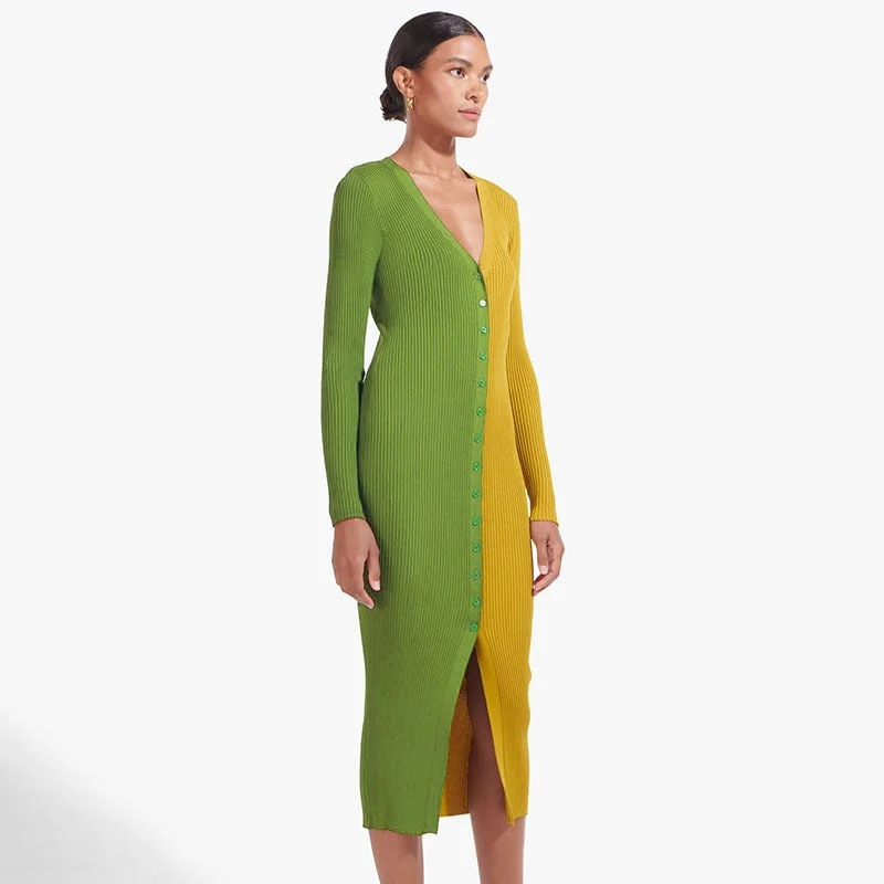 Women's High Waist Long Dress With Contrast Color Design