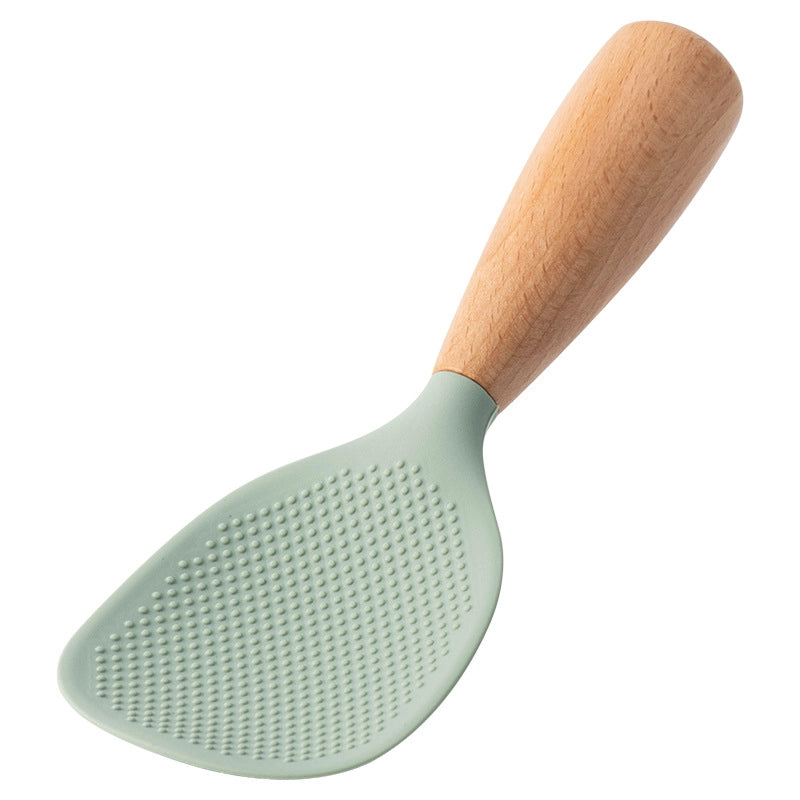 Non-slip Heat-resistant Wooden Handle Vertical Silicone Rice Spoon Rice Cooker Spoon Non-stick Rice Spoon