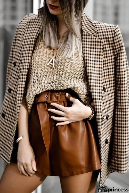Plaid Button Long Sleeve Blazer