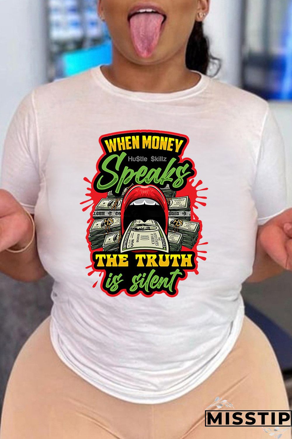 White Green Fashion Casual Print Basic O Neck T-Shirts