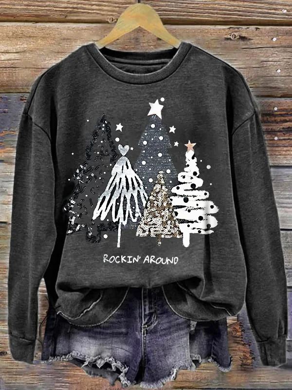 Women's Rockin' Christmas Tree Print Long Sleeve Sweatshirt